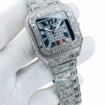 BESTWIN Full Stone Chain Silver Toned Iced-out Square Dial Watch