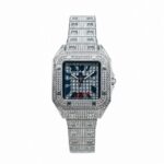 BESTWIN Full Stone Chain Silver Toned Iced-out Square Dial Watch