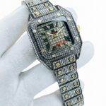 BESTWIN Full Stone Chain Silver Toned Iced-out Square Dial Watch