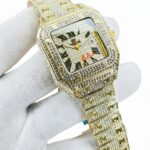 BESTWIN Full Stone Chain Silver Toned Iced-out Square Dial Watch